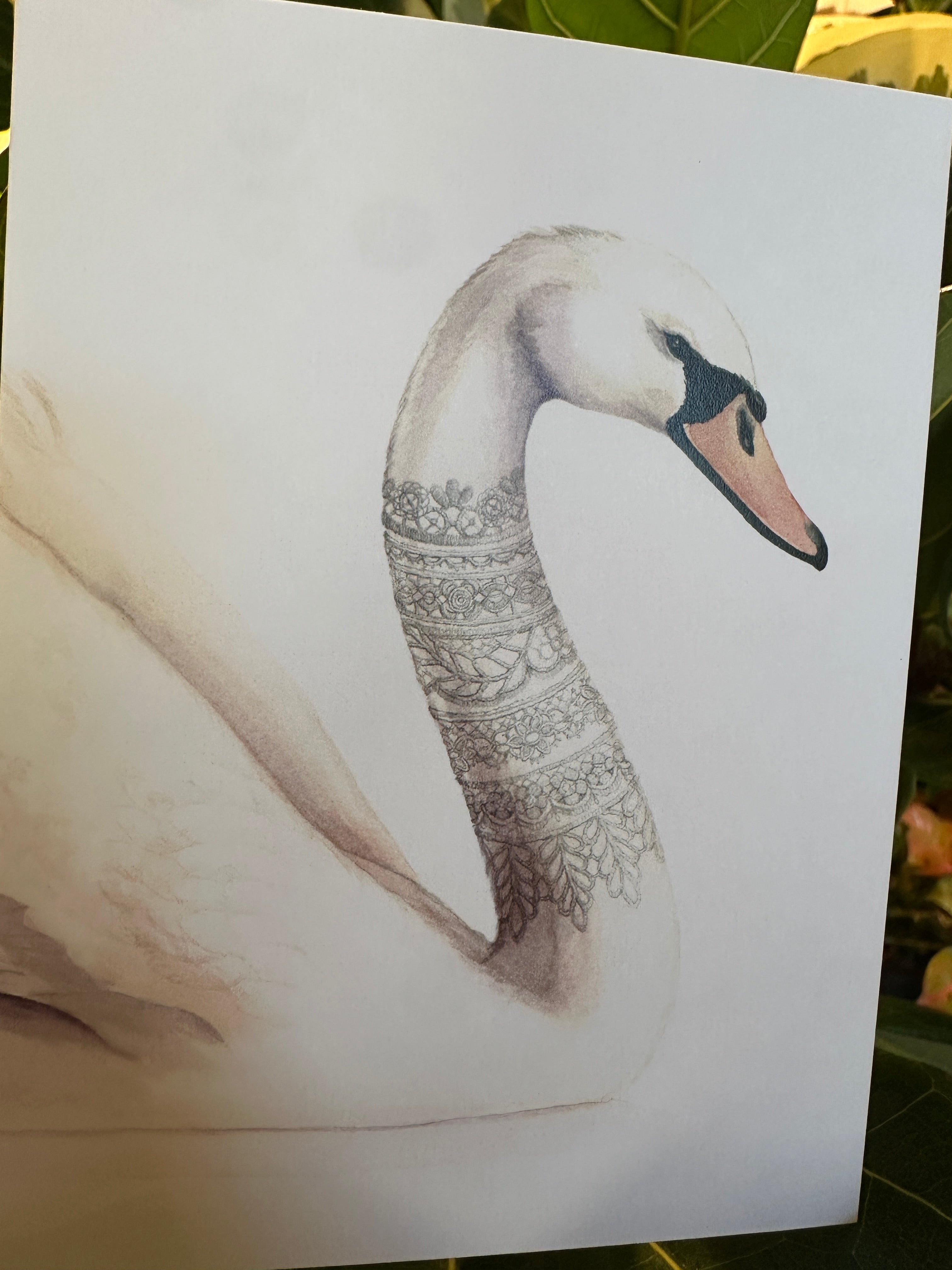 Swan with Patterned Neck Notecard