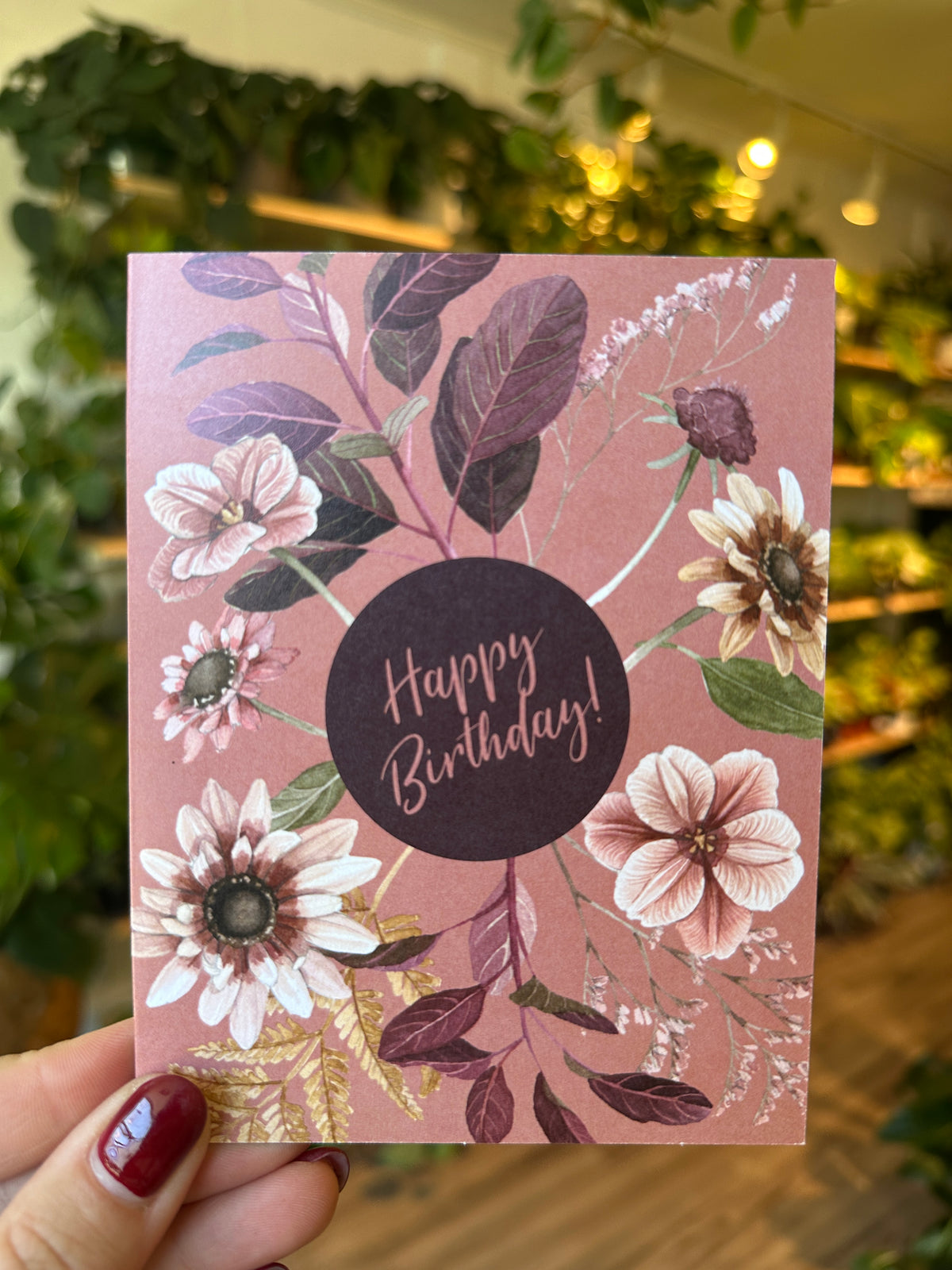 Plum Floral Birthday Greeting Card