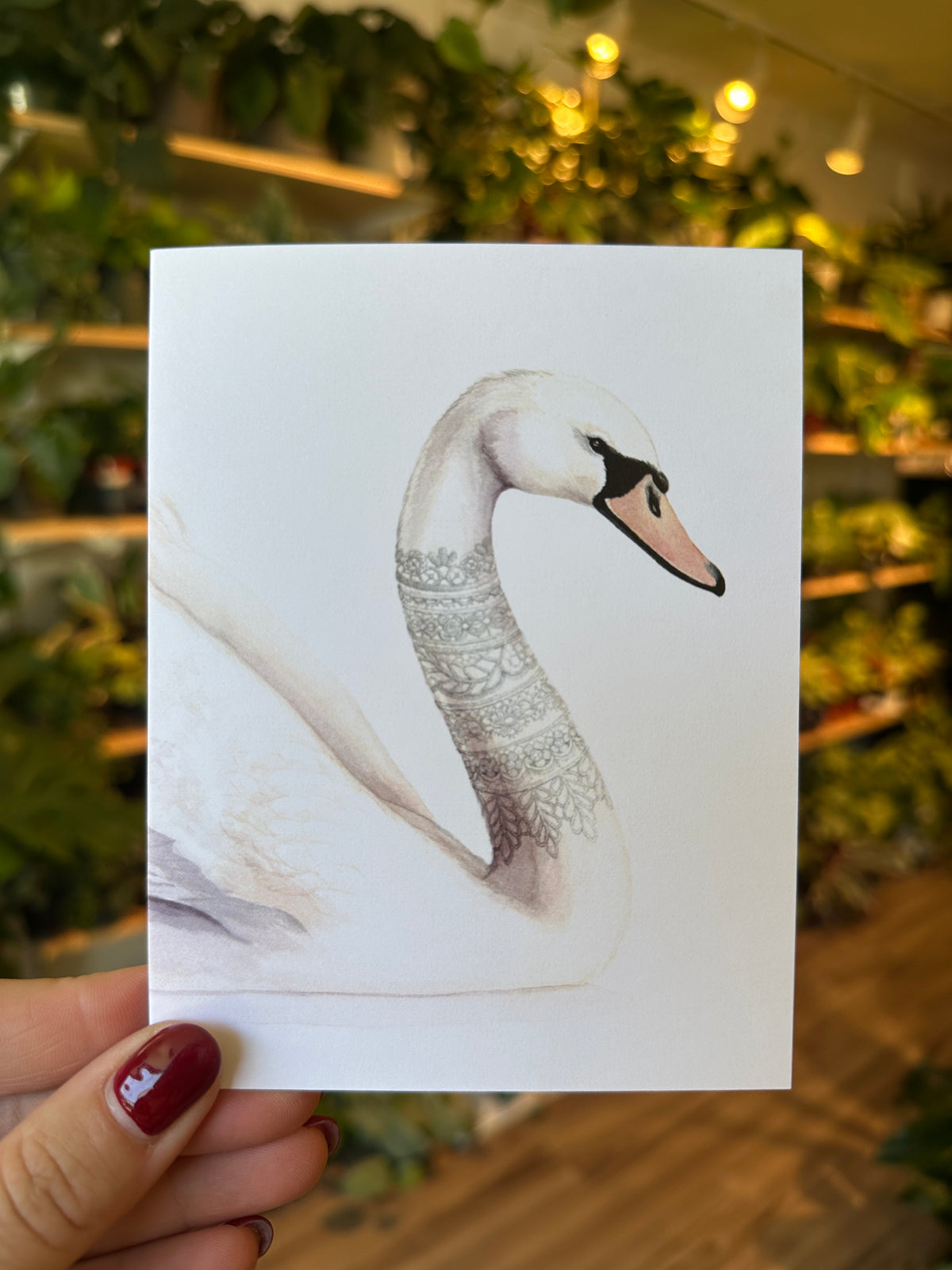 Swan with Patterned Neck Notecard