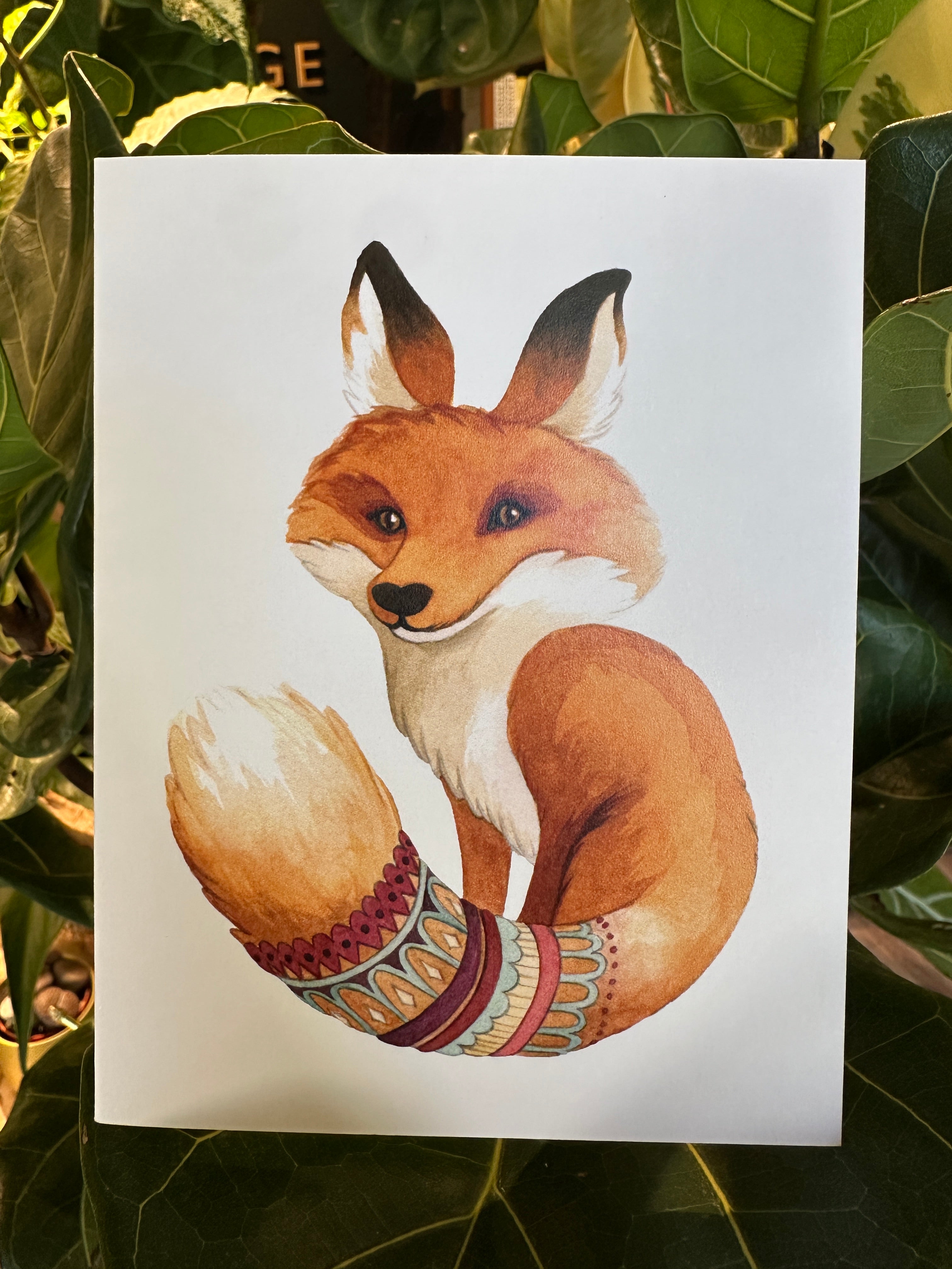 Tarjeta de felicitación con un zorro elegante