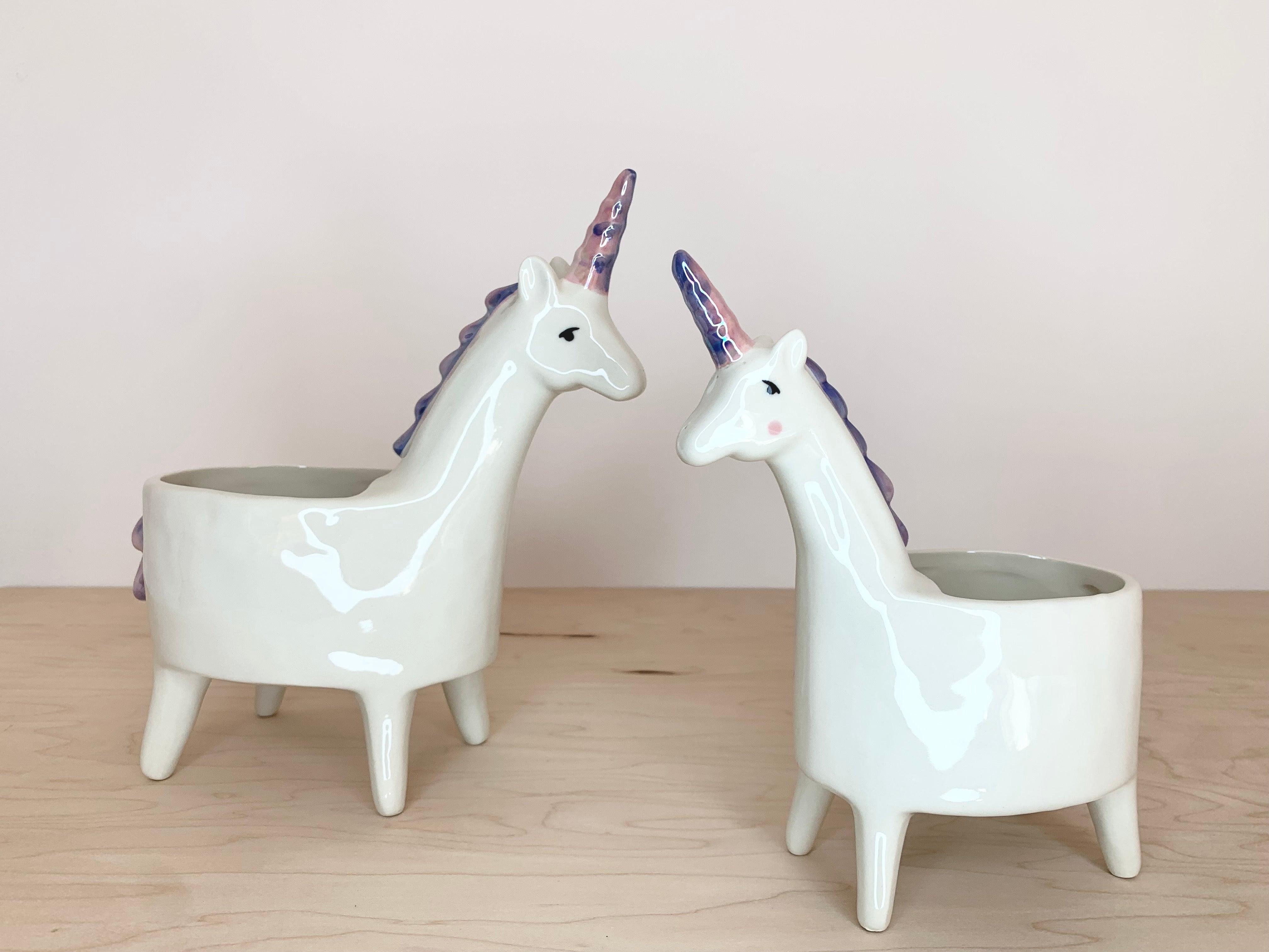 Large and small unicorn planters